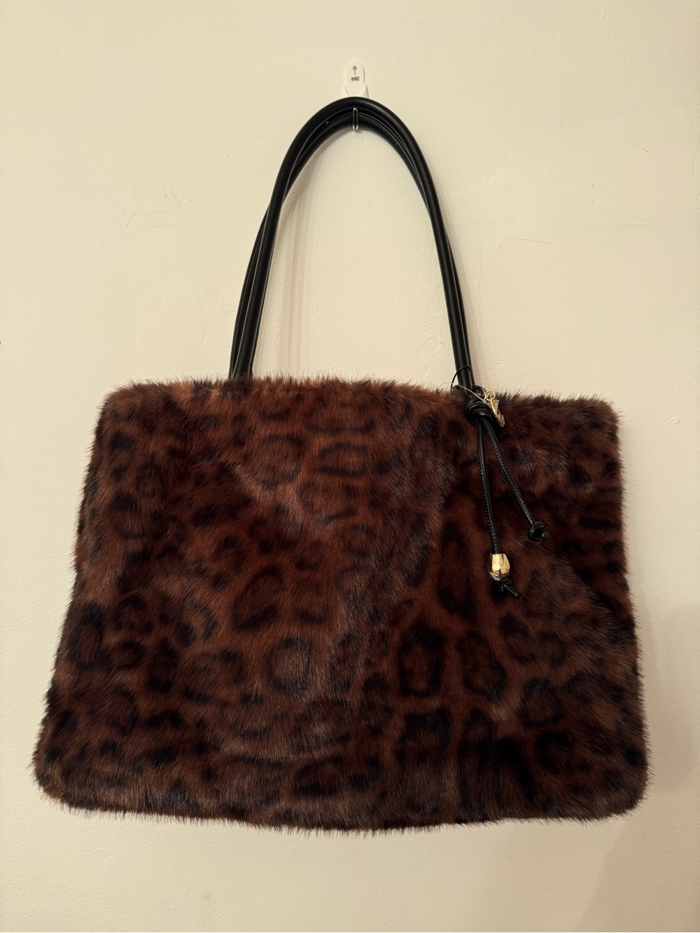 BCBG Generation Faux Fur Leopard Cheetah Tote Bag and Pouch